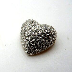 Vintage Heart Brooch Pave Rhinestone Puff Gold Tone Back‎ Pendant